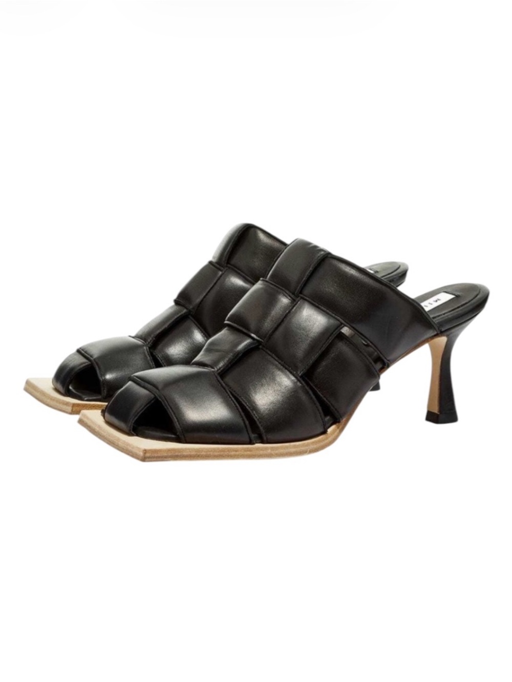 MIISTA Women's Mayte Leather Woven Mule in Raven Black